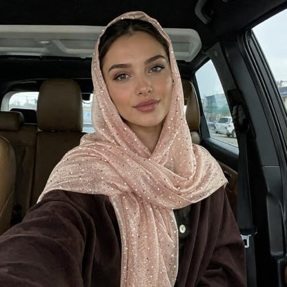 Sequin Scarf for Women Lightweight Mesh Shawl Wrap Bandana Hijab Headscarf for Summer Evening Dress - color: Lightnude