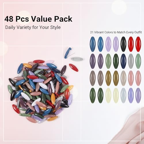 48 Pcs Hijab Pin, Hijab Pins for Women & Scarf Pin, Colorful Plastic Hollow Oval Headscarf Pins (1.38×0.51 Inch), Secure Locking for Scarves, Hijabs & Clothing