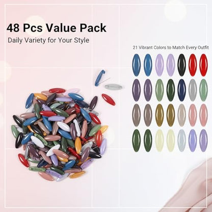 48 Pcs Hijab Pin, Hijab Pins for Women & Scarf Pin, Colorful Plastic Hollow Oval Headscarf Pins (1.38×0.51 Inch), Secure Locking for Scarves, Hijabs & Clothing