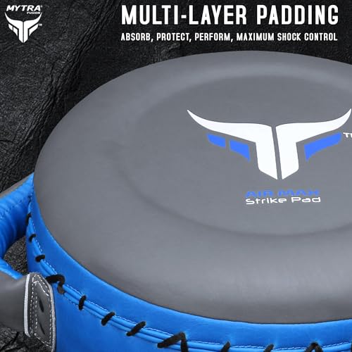 Mytra Fusion Boxing Round Pad Kickboxing Coach Training Punching Focus Mitts for Martial Arts, MMA & Muay Thai, Strike Boxing Focus Pads for Speed, Focus & Accuracy - color: Grey/Blue