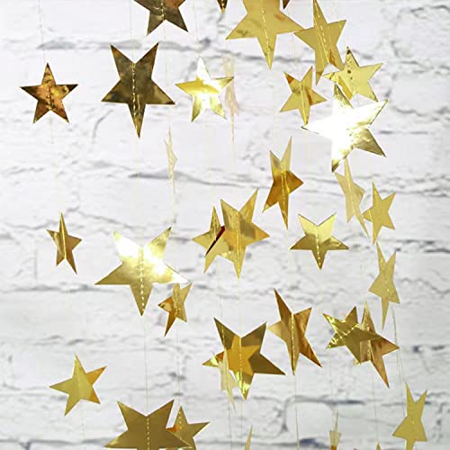 Yzurbu 130ft Gold Star Garland, 10 Strings Double Side Hanging Sparkly Paper Star Banner Decorations for Birthday Wedding Bachelor Baby Shower Christmas Bachelorette Party - size: Gold - 130 Feet