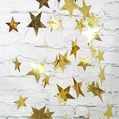 Yzurbu 130ft Gold Star Garland, 10 Strings Double Side Hanging Sparkly Paper Star Banner Decorations for Birthday Wedding Bachelor Baby Shower Christmas Bachelorette Party - size: Gold - 130 Feet