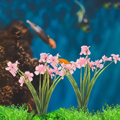 UPKOCH Pink Artificial Aquarium Plants with Black Bases, 2 Pack | Fish Tank Plant Decor, Floral Accents for Aquarium Layouts, Themed Tanks and Decorative Displays
