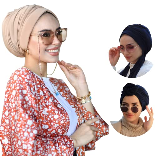 para life Dubai Turbans for Women, Breathable Instant Turban|Std Size Stretchable Cotton|Hijab Cap&Undercap - color: Caramel