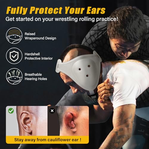 Trymaker Wrestling Headgear, Head Gear with Chin Cup, Sorf Ear Guard for Men, MMA, Jiu-Jitsu (for Users Aged 12+) - size: L (21 1/4" - 25 1/4"), style: White