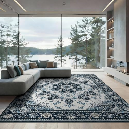 8'x10' Black Charcoal Boho Medallion Design Washable Area Rug - color: Blue/Pattern 10, size: 8' x 10' (Rectangular)