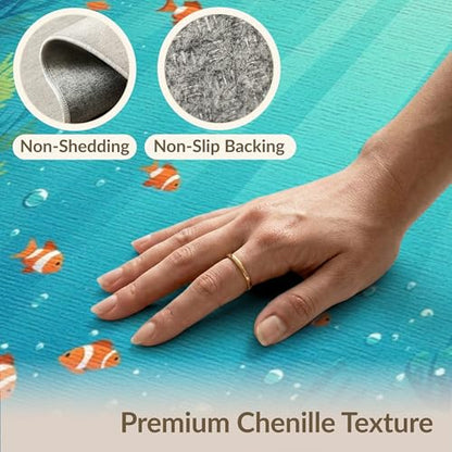 8'x10' Washable Graphic Fish Large Rug, Teal Non-Shedding Pet Friendly Carpet Foldable Easy Care Mat for King Size Bedroom, Master Suite, Under Bed | Ref:1910466 - color: Blue/Pattern 40, size: 8' x 10' (Rectangular)