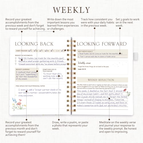 Prayer Journal for Women - Bible Journal with Scripture Verses, 12 Weeks Guided Devotional Planner, Faith & Christian Notebook for Bible Study, Note Taking & Prayer Tracking, Birthday Gifts - size: 8.5"L x 6.57"W