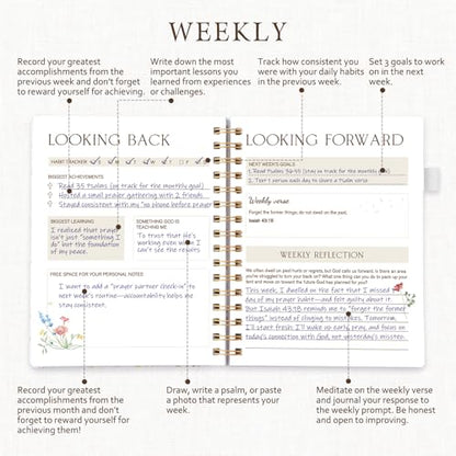 Prayer Journal for Women - Bible Journal with Scripture Verses, 12 Weeks Guided Devotional Planner, Faith & Christian Notebook for Bible Study, Note Taking & Prayer Tracking, Birthday Gifts - size: 8.5"L x 6.57"W