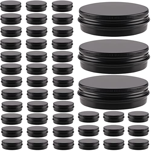 OBKJJ 48 Pcs Aluminum Round Cans with Lid, 2 Oz Metal Tins Food Candle Containers with Screw Tops for Crafts, Food Storage, DIY (black) - color: black