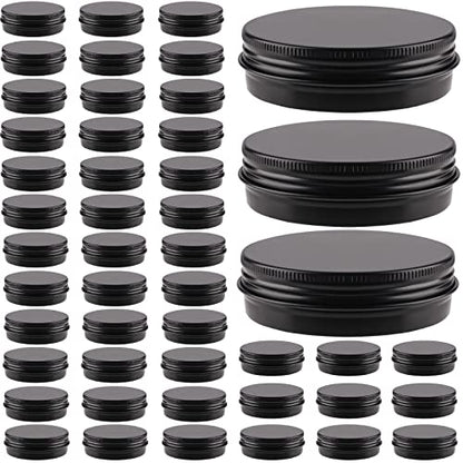 OBKJJ 48 Pcs Aluminum Round Cans with Lid, 2 Oz Metal Tins Food Candle Containers with Screw Tops for Crafts, Food Storage, DIY (black) - color: black