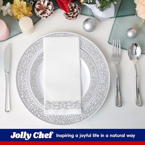 𝟐𝟏𝟎 Count Silver Plastic Dinnerware, Silver Disposable Plates, Includes 30 Dinner & 30 Dessert Plates & 30 Cups & 30 Paper Napkins & 30 Plastic Silverware Set - color: Silver