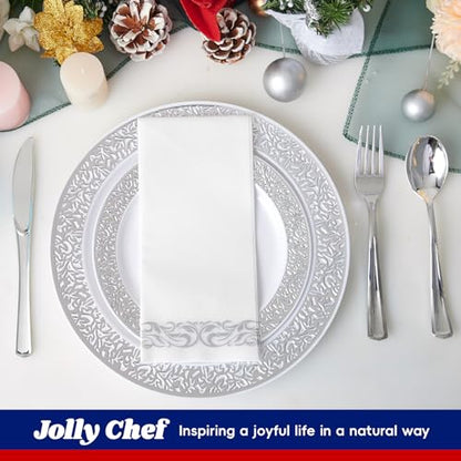 𝟐𝟏𝟎 Count Silver Plastic Dinnerware, Silver Disposable Plates, Includes 30 Dinner & 30 Dessert Plates & 30 Cups & 30 Paper Napkins & 30 Plastic Silverware Set - color: Silver