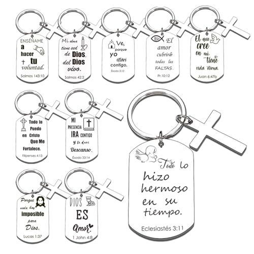 Spanish Christian Keychain Set: Encouraging Bible Verses - Religious Gift Set for Women and Men - Pack of 10