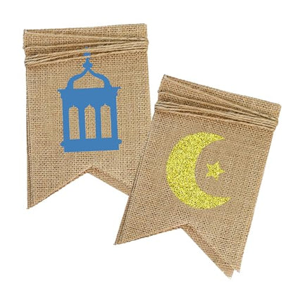 Mandala Crafts Burlap Eid Mubarak Banner Ramadan Islamic Muslim Sign - color: EID