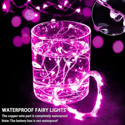 12 Pack Pink Fairy Lights 7Ft 20 LED Twinkle String Lights 3 Modes Battery Operated Waterproof Firefly Starry for Mason Jar Party Wedding Christmas Valentines Day Table Centerpieces - color: Pink, size: 12