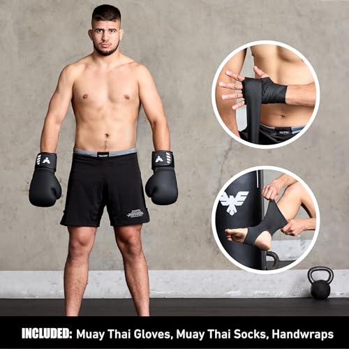 6 Ft Tall Muay Thai Punching Bag Set - Heavy Bag, Training Gloves, Hand Wraps for Kickboxing Heavy Bag, MMA 100 Lbs Bag (Unfilled)