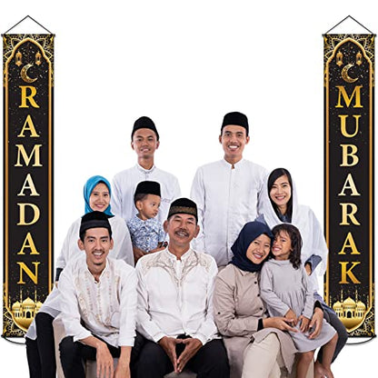 Ramadan Mubarak Banner Eid Mubarak Door Sign Hanging Banners Decoration Set for Ramadan Themed Party Indoor and Outdoor Party Supplies Decorations