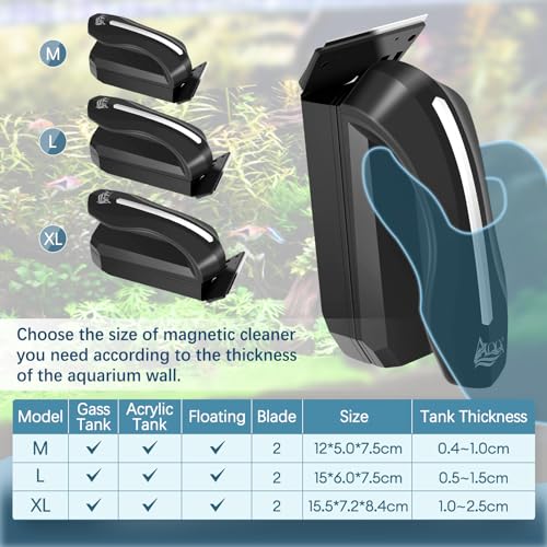AQQA Aquarium Magnet Glass/Acrylic Cleaner,Fish Tank Cleaner Brush,Magnetic Algae Scrapers Cleaning Tools with 2 Detachable Scrapers,Floating Freshwater Saltwater (L) - size: Large