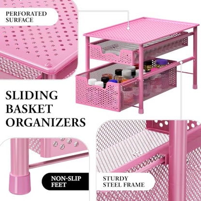 Simple Houseware Stackable 2 Tier Sliding Basket Organizer Drawer, Pink - color: Pink, size: 2-Tier