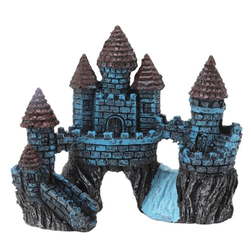 5.5 Inch Blue Resin Castle Fish Tank Ornament Vintage Simulation House Cave Hideouts Aquarium Fish Tank Decoration