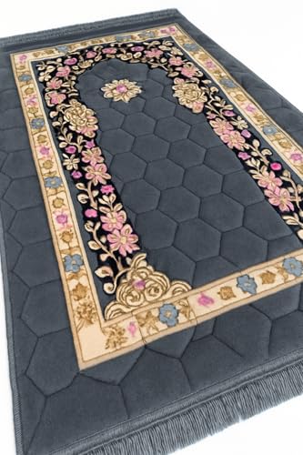 Prayer Mat Muslim Rug Islamic - Padded Thick Prayer Rug Sajadah for Men Women with Islam Prayer Beads for Eid Travel Ramadan, Soft and Luxury (Grey) - color: R.grey
