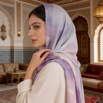 Hijab Scarf for Women Fashion Printed Modal Hijab Head Wrap Scarves Lightweight Long Scarf Shawls - color: Watercolor K