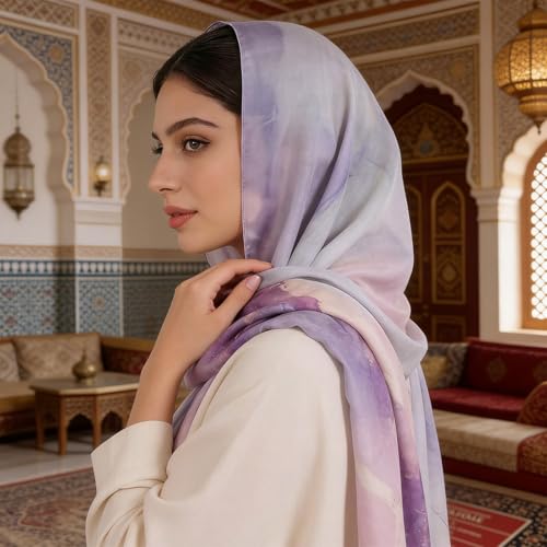 Hijab Scarf for Women Fashion Printed Modal Hijab Head Wrap Scarves Lightweight Long Scarf Shawls - color: Watercolor K
