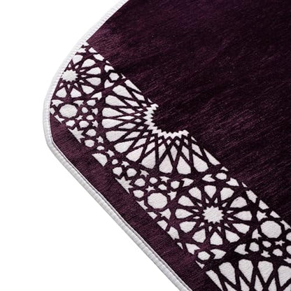 Modefa Turkish Islamic Prayer Mat - Chenille with Foam and Carrying Bag - Intricate Praying Rug Ramadan Eid Gift - Traditional Muslim Janamaz Seccade for Men Women - Mustaqim (Purple) - color: Purple