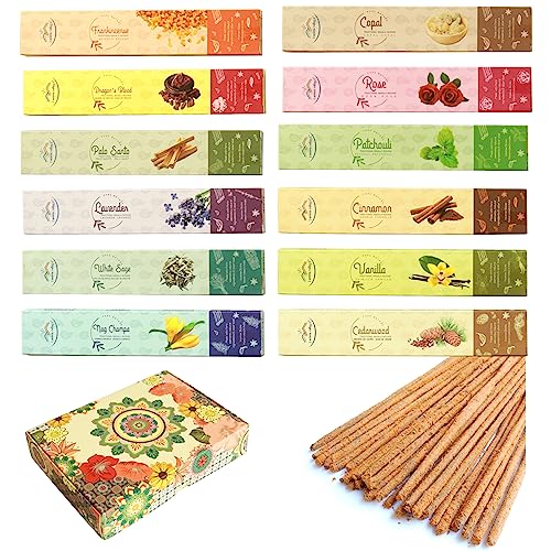 Incense Sticks Gift Set by Aroma Valley - Mega Variety Pack Assortment - 100 Sticks Includes 12 Different scents - Premium Handrolled Traditional Masala Incense