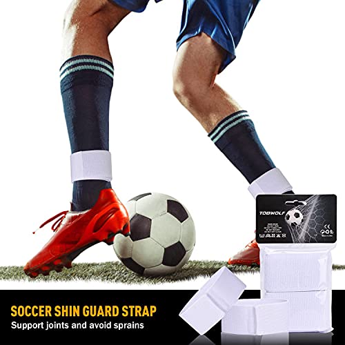 TOBWOLF 4PCS Soccer Shin Guard Strap, Anti Slip Sports Football Legging Shin Fixed Straps, Lightweight Ankle Guards for Kicking Ball, Running, Cycling