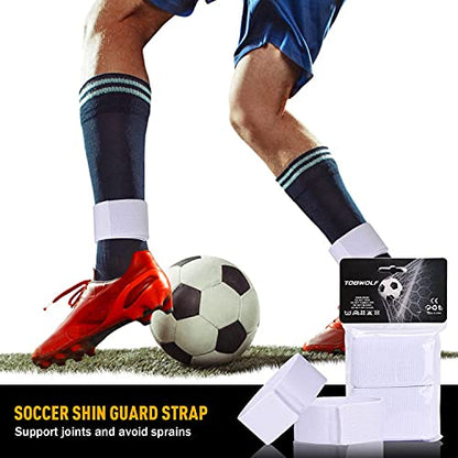 TOBWOLF 4PCS Soccer Shin Guard Strap, Anti Slip Sports Football Legging Shin Fixed Straps, Lightweight Ankle Guards for Kicking Ball, Running, Cycling