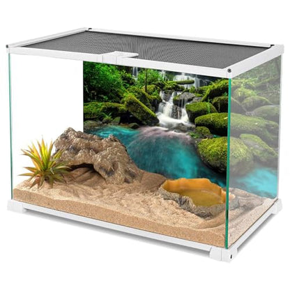 AWERT 48x24 inches Waterfall Terrarium Background Tropical Rainforest Aquarium Background Mountain Lake Green Tree Reptile Habitat Background Durable Polyester Background - size: 48x24in/120x60cm