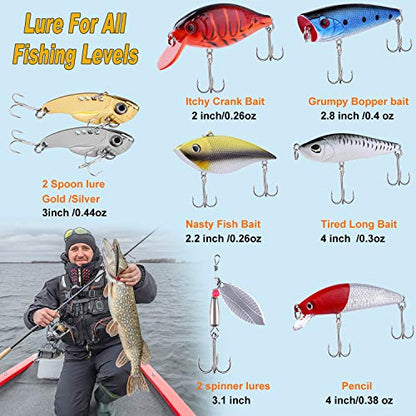 PLUSINNO Fishing Lures Fishing Tackle Box Fishing Gifts for Men, Bass, Trout Fishing Accessories Kit for Saltwater & Freshwater Fishing Gear Including Topwater Lures, Hooks, Spinnerbaits - color: 210pcs tackle box