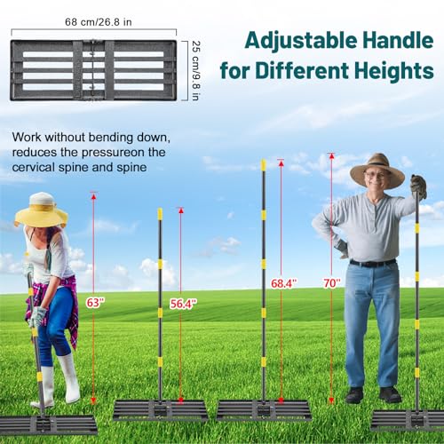 BsBsBest Lawn Leveling Rake, 26"x 25" Heavy Duty Lawn Leveler 5FT Adjustable Peat Moss Spreader Dirt Ground Level Tool for Yard Garden Golf Course Farm Pasture