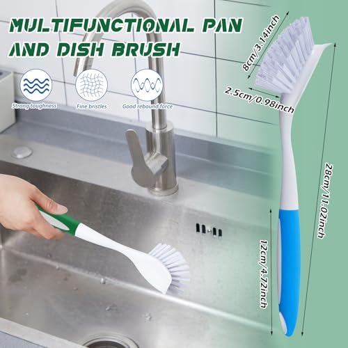 Hsei 20 Pcs Blue and Green Kitchen Scrub Dish Brush Bulk with 11 Inch Anti Slip Handle Cleaning Dish Scrubber with Stiff Bristles Washing Scrub Brushes for Housekeeping for Pots and Pans, Kitchen Sink - color: Blue and Green