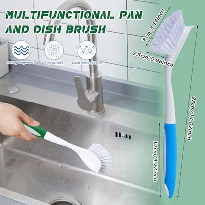 Hsei 20 Pcs Blue and Green Kitchen Scrub Dish Brush Bulk with 11 Inch Anti Slip Handle Cleaning Dish Scrubber with Stiff Bristles Washing Scrub Brushes for Housekeeping for Pots and Pans, Kitchen Sink - color: Blue and Green