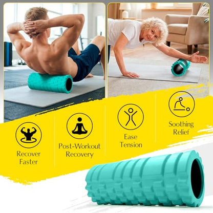 Foam Roller - 13'' Multi-Density Massage Roller for Deep Tissue & Muscle Recovery - Relieves Tight, Sore Muscles & Kinks, Improves Mobility & Circulation - Targets Key Body Parts (Aqua) - color: Aqua