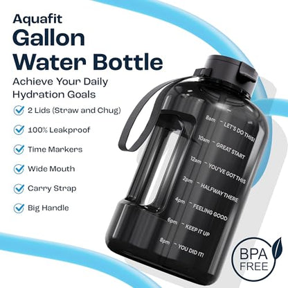 AQUAFIT 1 Gallon Water Bottle with Motivational Quotes - color: Gray, size: 128 Ounces
