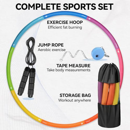 Phobby Weighted Exercise Hoop for Adults, Adjustable Fitness Hoop | 8 Detachable Hoop Sections with Jump Rope & Storage Bag, Home Gym Workout - style: Basic 2.2lb