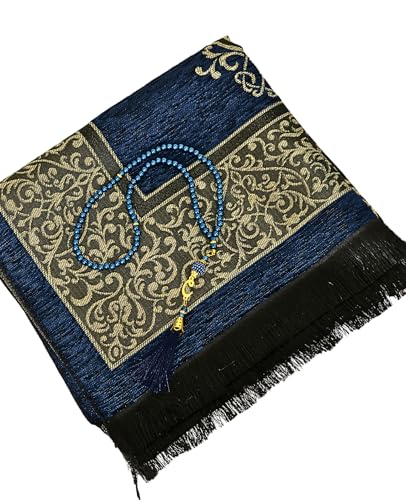 Prien Prayer Rug with Tasbih | Muslim Carpet | Praying Mat with Prayer Beads | Islamic Gifts for Women Men | Islam Portable Pray Set for Travel Kids Ramadan Namaz Hajj Umrah (Navy Blue) - color: Navy Blue