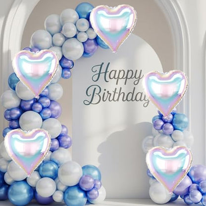 Iridescent Heart Balloons, 10PCS Rainbow Foil for Mermaid Birthday Party - color: Iridescent