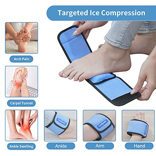 Comfpack Cold Therapy Wrap with 2 Packs for Pain Relief, Reusable Gel Ice Packs for Foot Plantar, Wrist, Ankle, Great for Sprains, Muscle Pain, Bruises, Injuries - size: Blue, style: 1 Sleeve + 2 Gel Packs