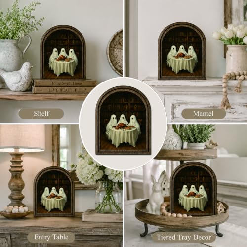 Halloween Ghost Dinner Arched Table Sign, Rustic Farmhouse Decor - color: Ghost Dinner Library
