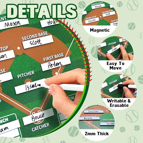 WISYOK Double-Sided Magnetic Baseball Lineup Board for Dugout, Includes 40 Lineup Cards, Dry Erase Clipboard for Scoring, Coach’s Baseball Board - style: Baseball Large