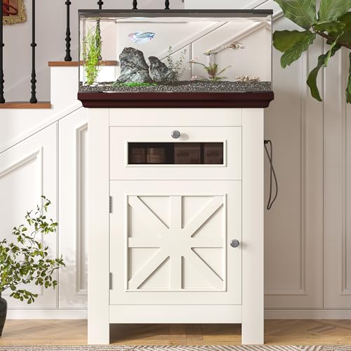 10-15 Gallon Fish Tank Stand - Aquarium Stand with Power Outlets | 198LBS Capacity Fish Tank Table with Storage Cabinet & Drawer, Aquarium Table for Reptile Terrarium Stand Beige