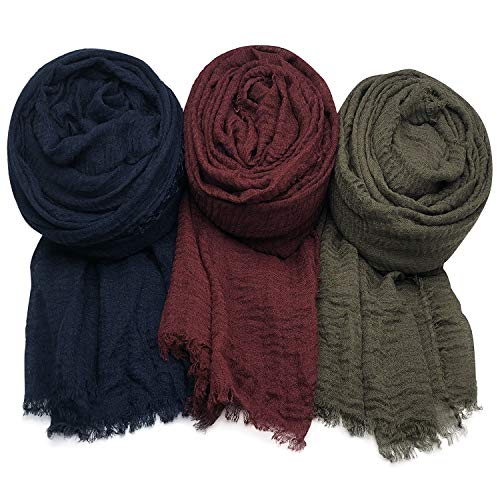 Women Scarf Shawl for All Season 3PCS Scarve Wrap Scarve. - color: Navy Blue, Wine Red, Army Green