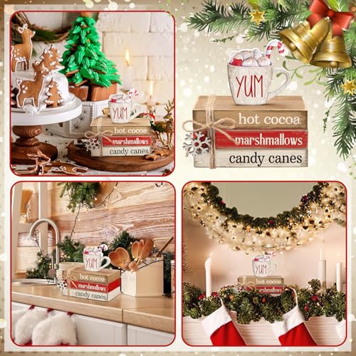 4 Pcs Christmas Table Decorations Winter Snowflake Tiered Tray Decorations Decorative Mini Wooden Books Subject Signs Block Centerpiece for Office Tabletop Shelf Housewarming Gifts - style: Coffee