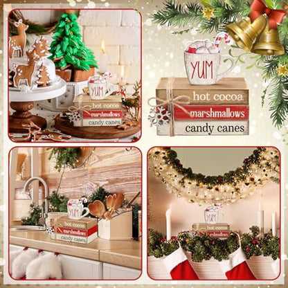 4 Pcs Christmas Table Decorations Winter Snowflake Tiered Tray Decorations Decorative Mini Wooden Books Subject Signs Block Centerpiece for Office Tabletop Shelf Housewarming Gifts - style: Coffee