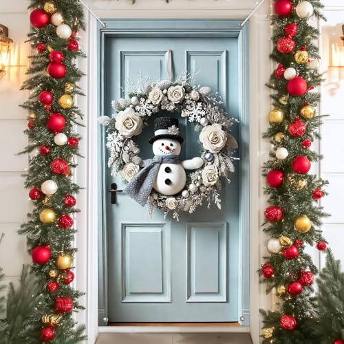 IVN White Floral Ring Snow Figure Silver Trim Door Cover Decoration 71 x 35 in Holiday Banner Elegant Winter Tones Photo Backdrop Indoor Outdoor for Front Door Party Decorations - color: Snowman White